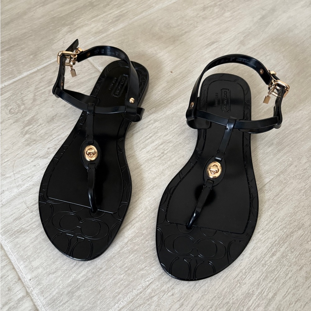 Coach Pier Black Sandals with Gold Accents